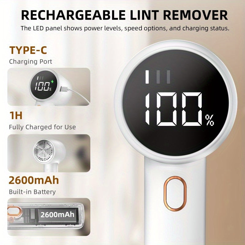 Electric Lint Remover, Fabric Shaver, USB Rechargeable Sweater Shaver, Power Lint Shaver, LED Display, Fuzz Remover, Portable Hairball Trimmer For Clothes, Bedding, Furniture, Carpet, Sofa, Cleaning Supplies, Household Gadget