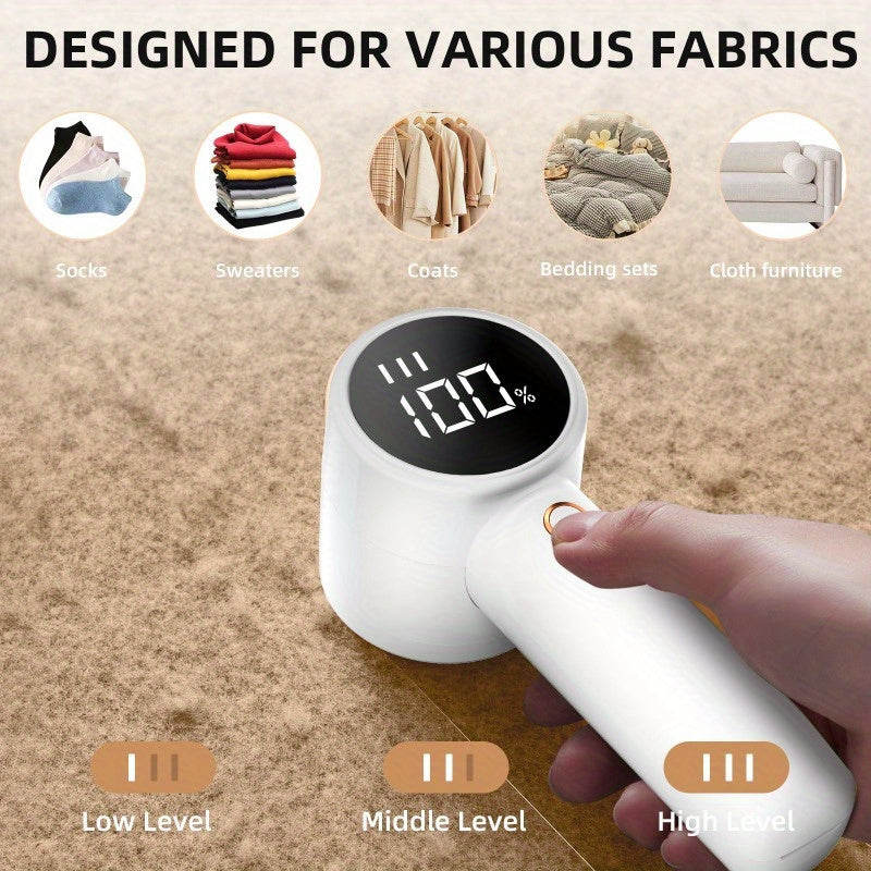 Electric Lint Remover, Fabric Shaver, USB Rechargeable Sweater Shaver, Power Lint Shaver, LED Display, Fuzz Remover, Portable Hairball Trimmer For Clothes, Bedding, Furniture, Carpet, Sofa, Cleaning Supplies, Household Gadget